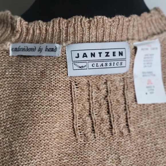 VTG Jantzen Classic Boho Oatmeal Knit Sweater Vest Hand Embroidered Size M. - Picture 6 of 8